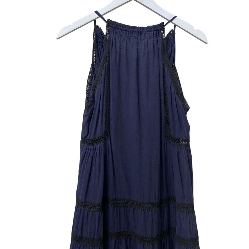 REBECCA TAYLOR Sundress Size 6 Navy Blue Midi Dress Tiered Boho Crochet Flowy - Picture 5 of 11